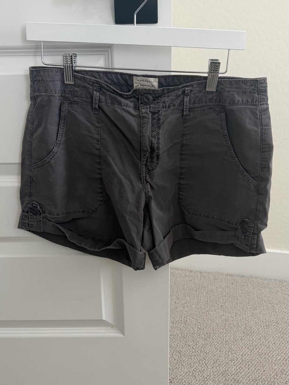 Sanctuary Charcoal Roll-Cuff Utility Shorts
